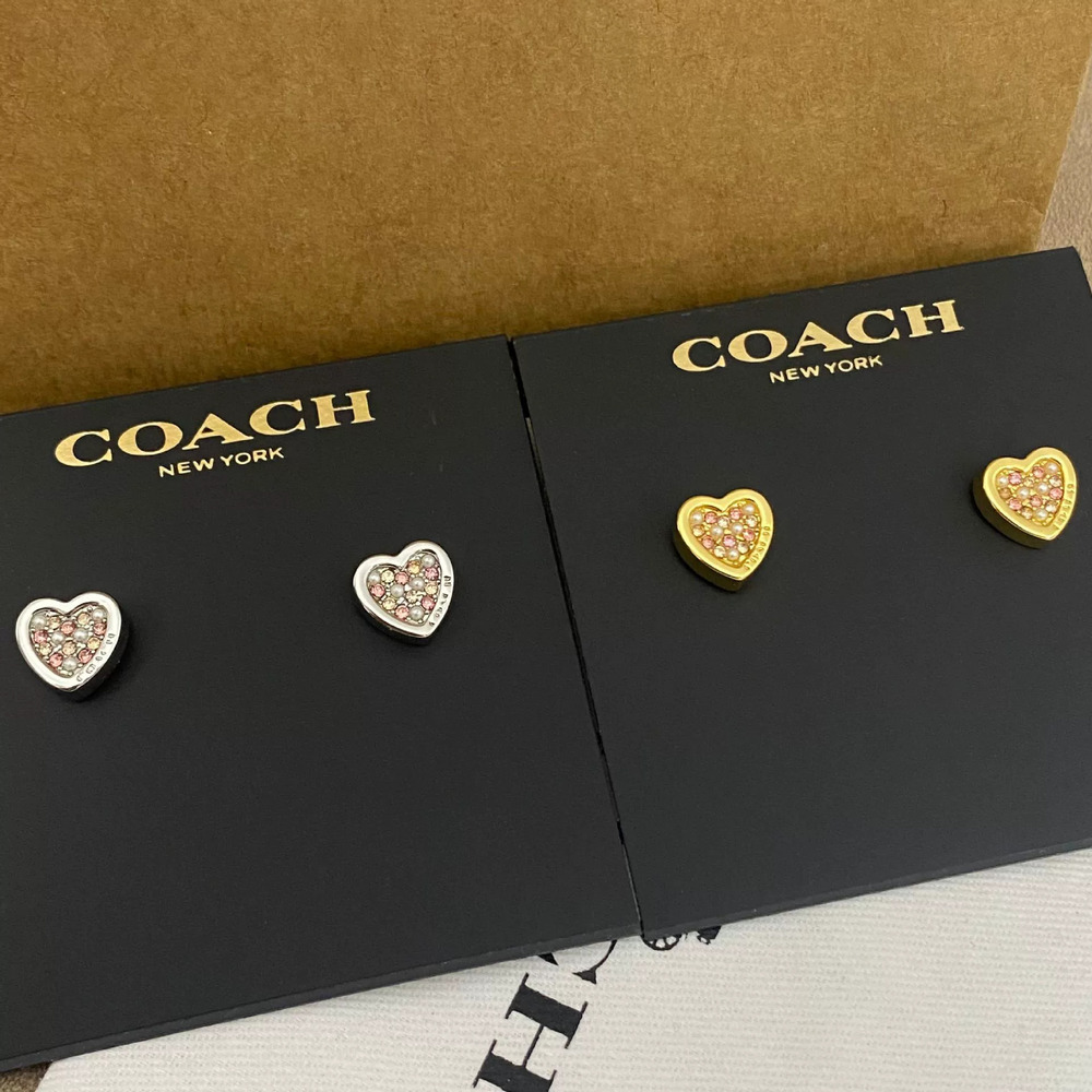 Coach Pearl Heart Crystal Metal Earrings
